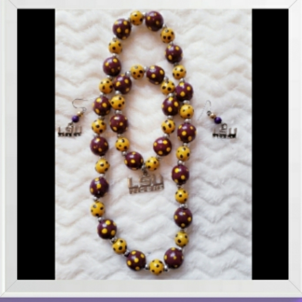 LSU Necklace Earring and Bracelet